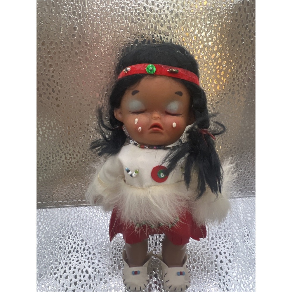 Vintage Native American Baby‎ Doll w/ Mad Rubber Face Small 6" Nostalgic Toy